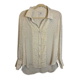 UnTuckit Blouse Women's Size 10 lightweight Sheer Button down white gold